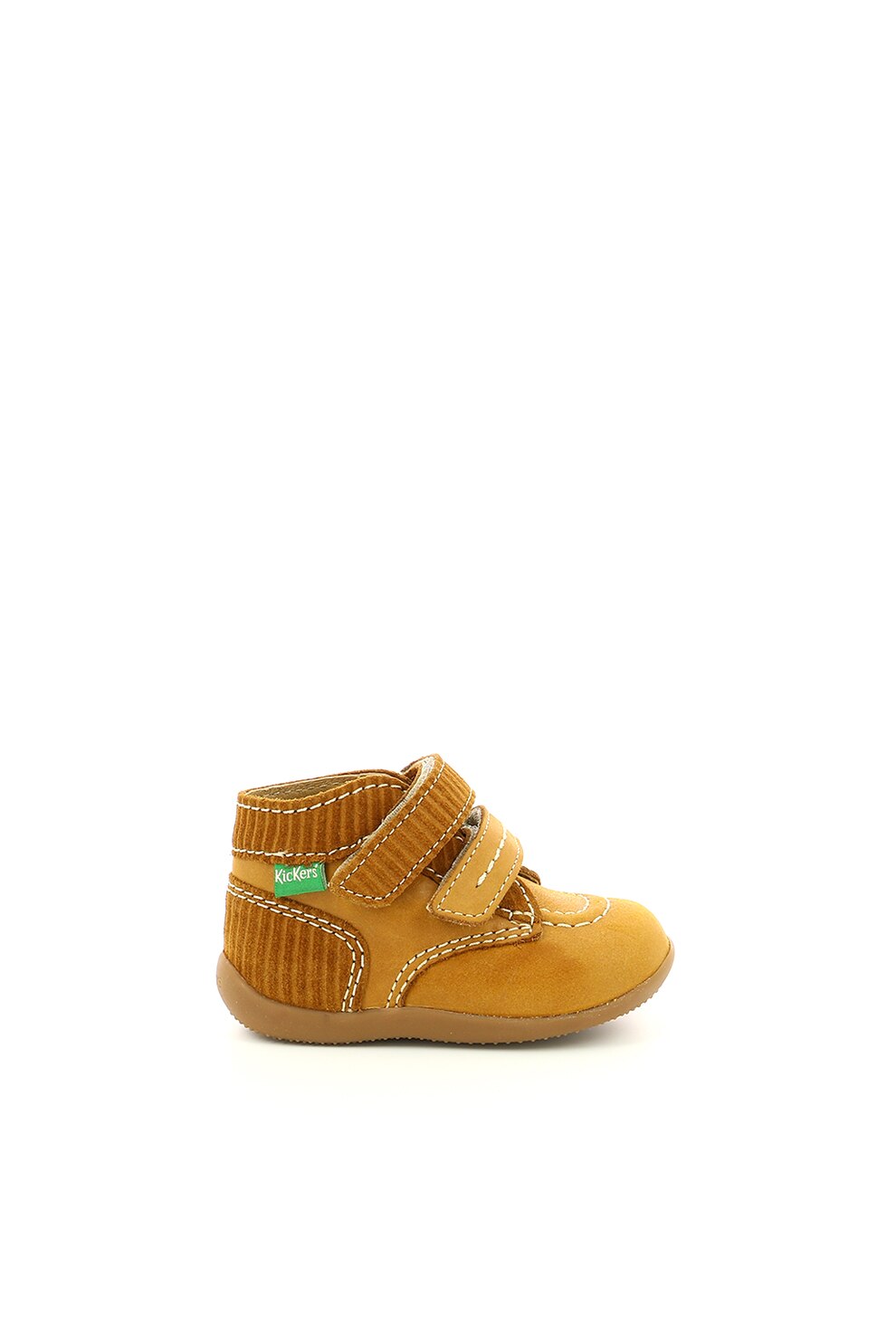 Kickers kids, Ghete din piele cu garnituri striate, Ocru, 21 EU