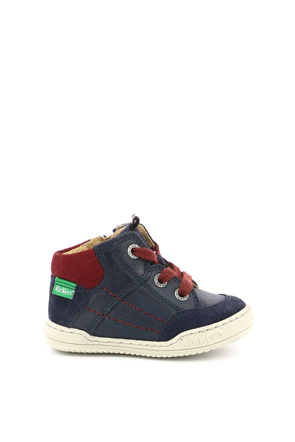 Kickers kids, Pantofi sport din piele cu garnituri din piele intoarsa, Bleumarin/Rosu, 21 EU