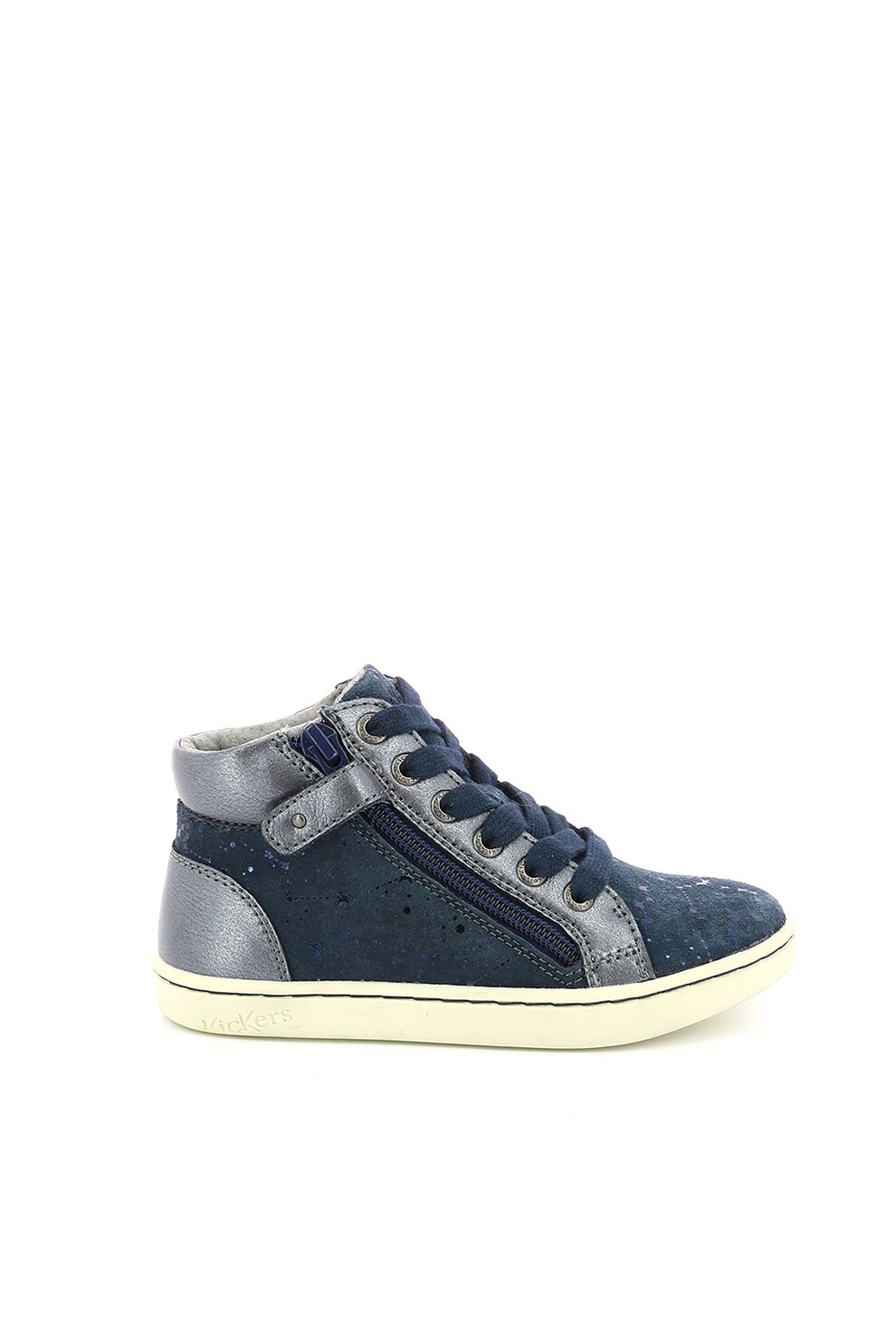 Kickers kids, Pantofi sport mid-high din piele cu fermoar, Albastru inchis/Argintiu, 32 EU