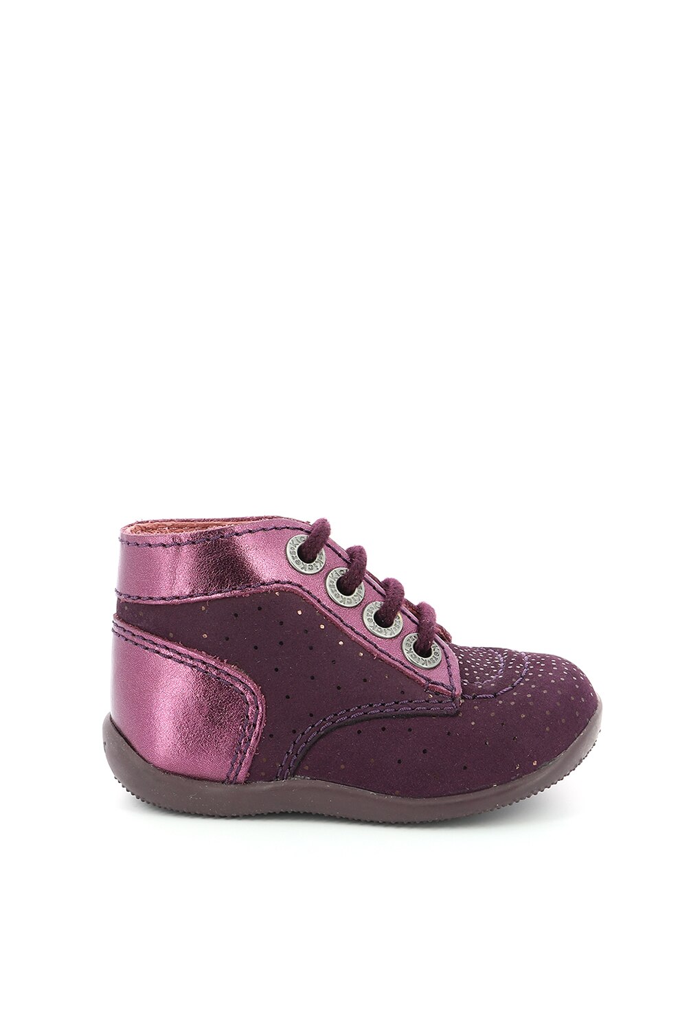 Kickers kids, Pantofi din piele nabuc cu garnituri metalizate