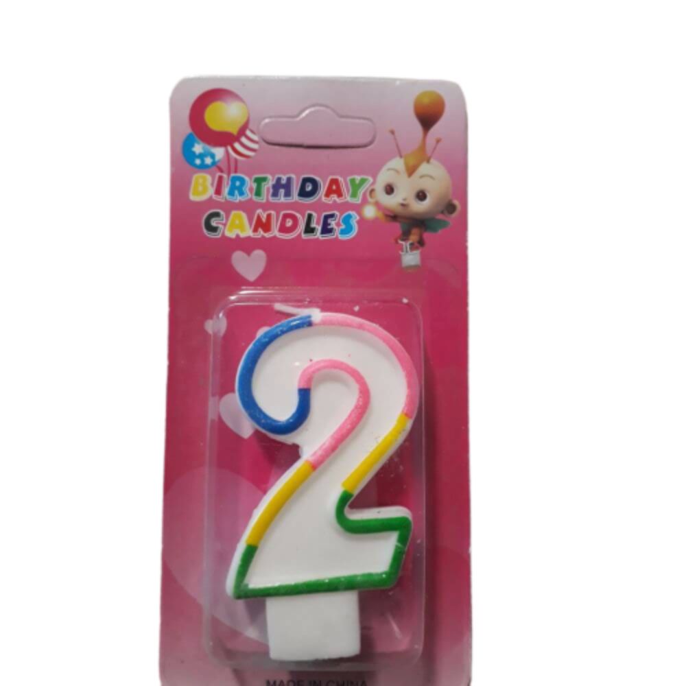 Lumanare Aniversara Cifra 2, Lungime 7 cm, Parafina, Multicolor