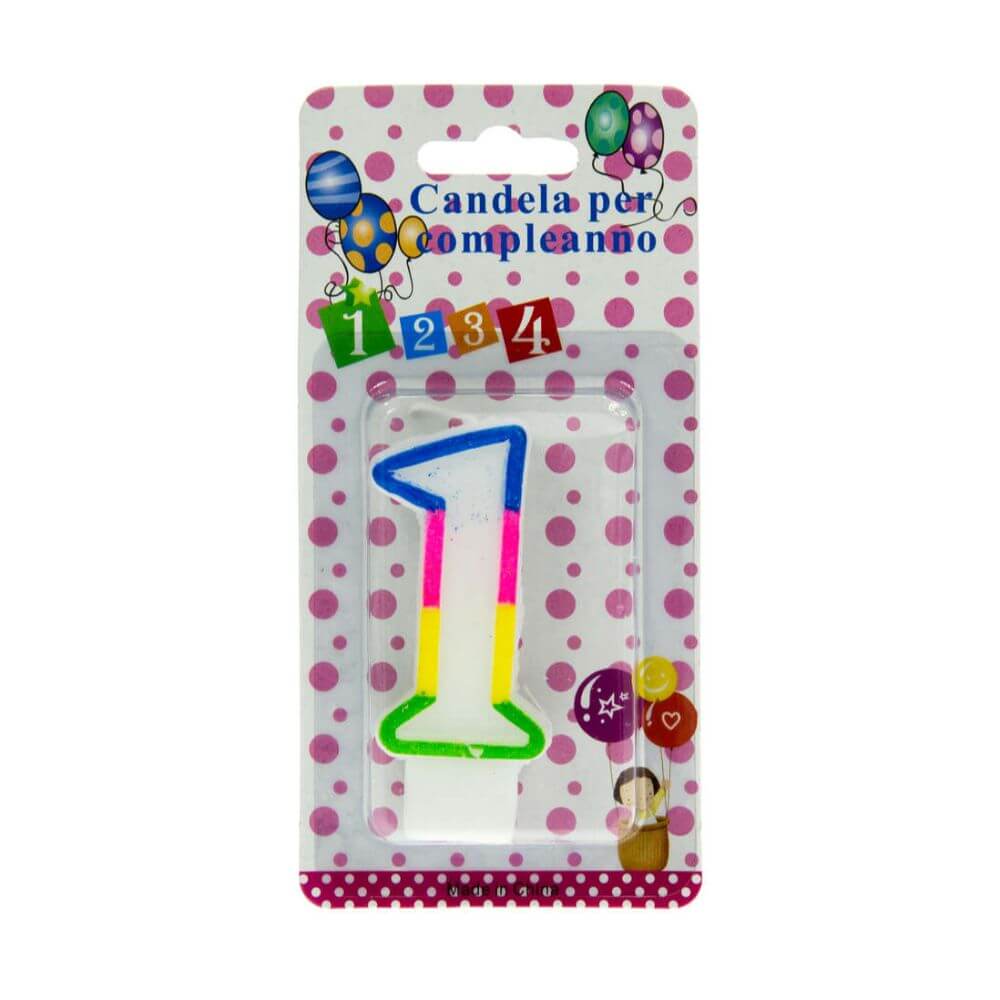 Lumanare Aniversara Cifra 1, Lungime 7 cm, Parafina, Multicolor