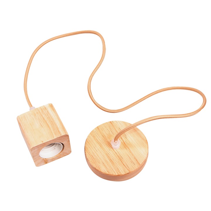 Pendul Decorativ E27 Lemn , Patrat ,Vintage