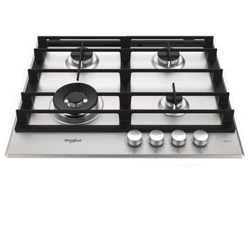 Plita incorporabila Whirlpool GMWL628IXLEE, Gaz, 4 zone de gatit, Gratar din fonta, 60 cm, Otel inoxidabil