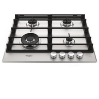 Plita incorporabila Whirlpool GMWL628IXLEE, Gaz, 4 zone de gatit, Gratar din fonta, 60 cm, Otel inoxidabil