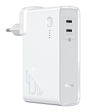 Бързо зарядно за стена с функция и външна батерия от 10 000 mAh, Baseus GaN PPS 45 W 2x USB Type C Quick Charge 3.0 с доставка на енергия (галиев нитрид) + USB кабел Тип C 1 m бял (PPNLD-F02)