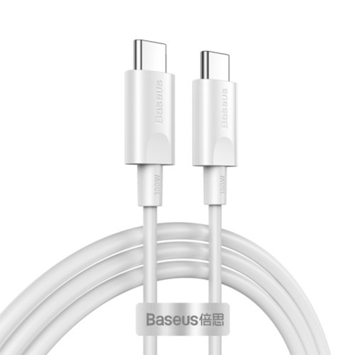 Кабел Baseus Xiaobai Series 100W USB-C Cable 1.5m, с бързо зареждане, за устройства с USB-C порт, бял