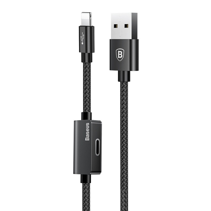 Kабел Baseus Music Series Lightning Audio Data Cable, с допълнителен Lightning порт, за устройства с Lightning порт, 100 см, черен