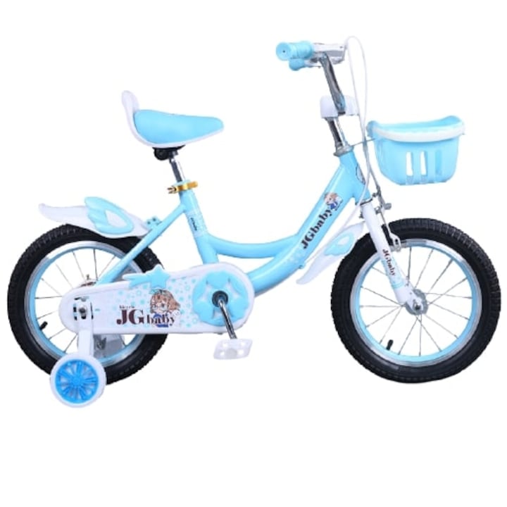 Колело за момиче Go kart Baby 16 цола, помощни колела, възраст 4-7 години, кош за играчки, протектори за колела, син цвят