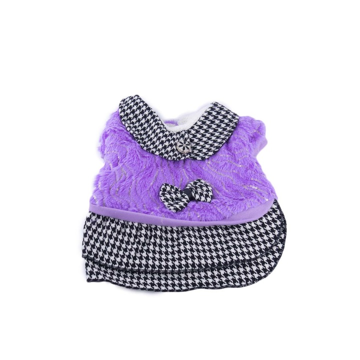 Hainuta Little Dress ,pentru caini de talie mica, tip rochita,material moale, confortabil,imblanita,materiale de calitate,design modern,marime 14/M, 33 cm,mov, doty