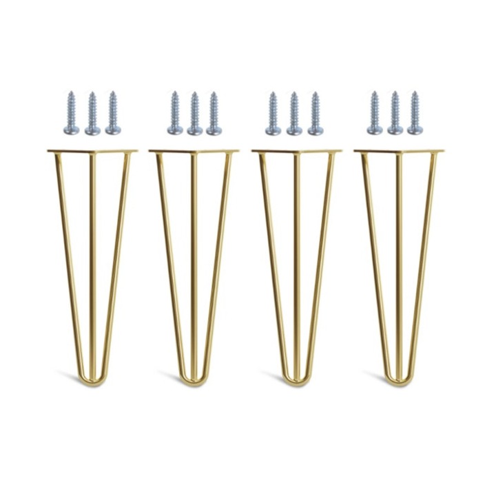 Set 4 bucati picioare masa Hairpin, auriu, 35 cm, 3 brate