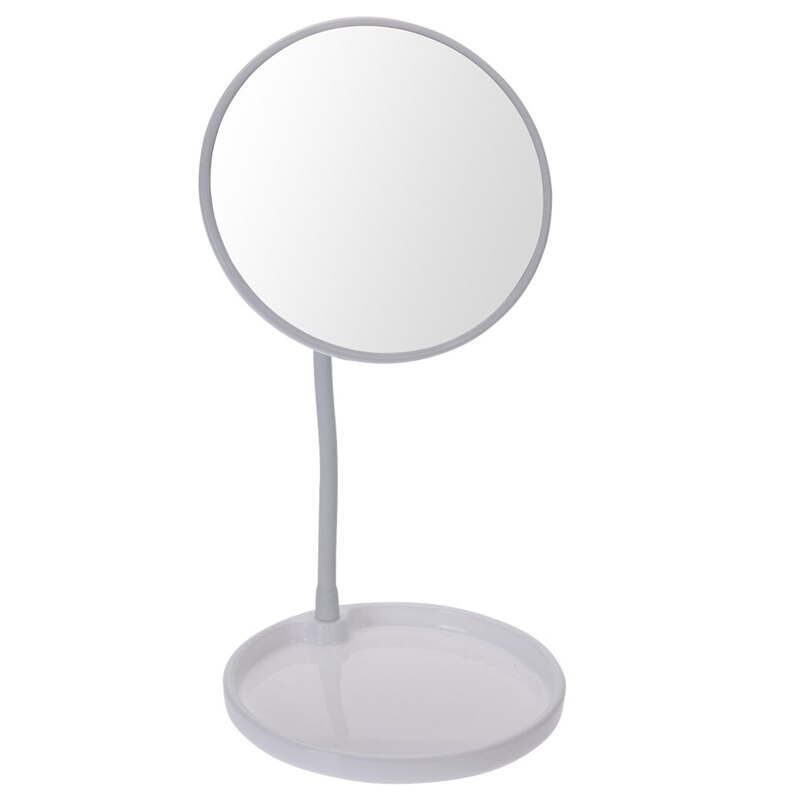 Oglinda cosmetica pe picior, inaltime 29 cm, oglinda si baza de diametru 14 cm, material silicon si metal, culoare alb