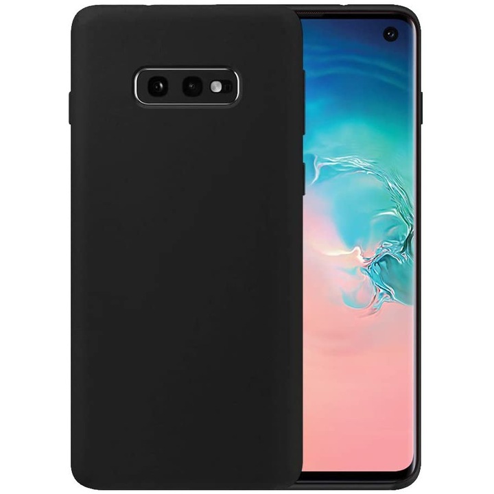 Husa compatibila cu Samsung Galaxy S10e, ultra slim, silicon Negru, cu interior de catifea, protectie camera
