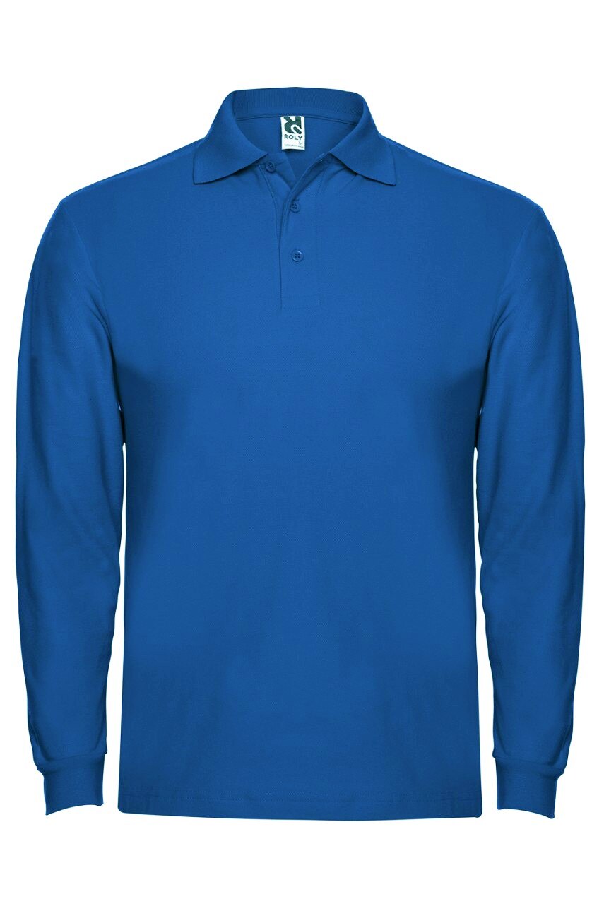 Tricou polo cu maneca lunga barbati, bumbac, Roly Estrella, Albastru