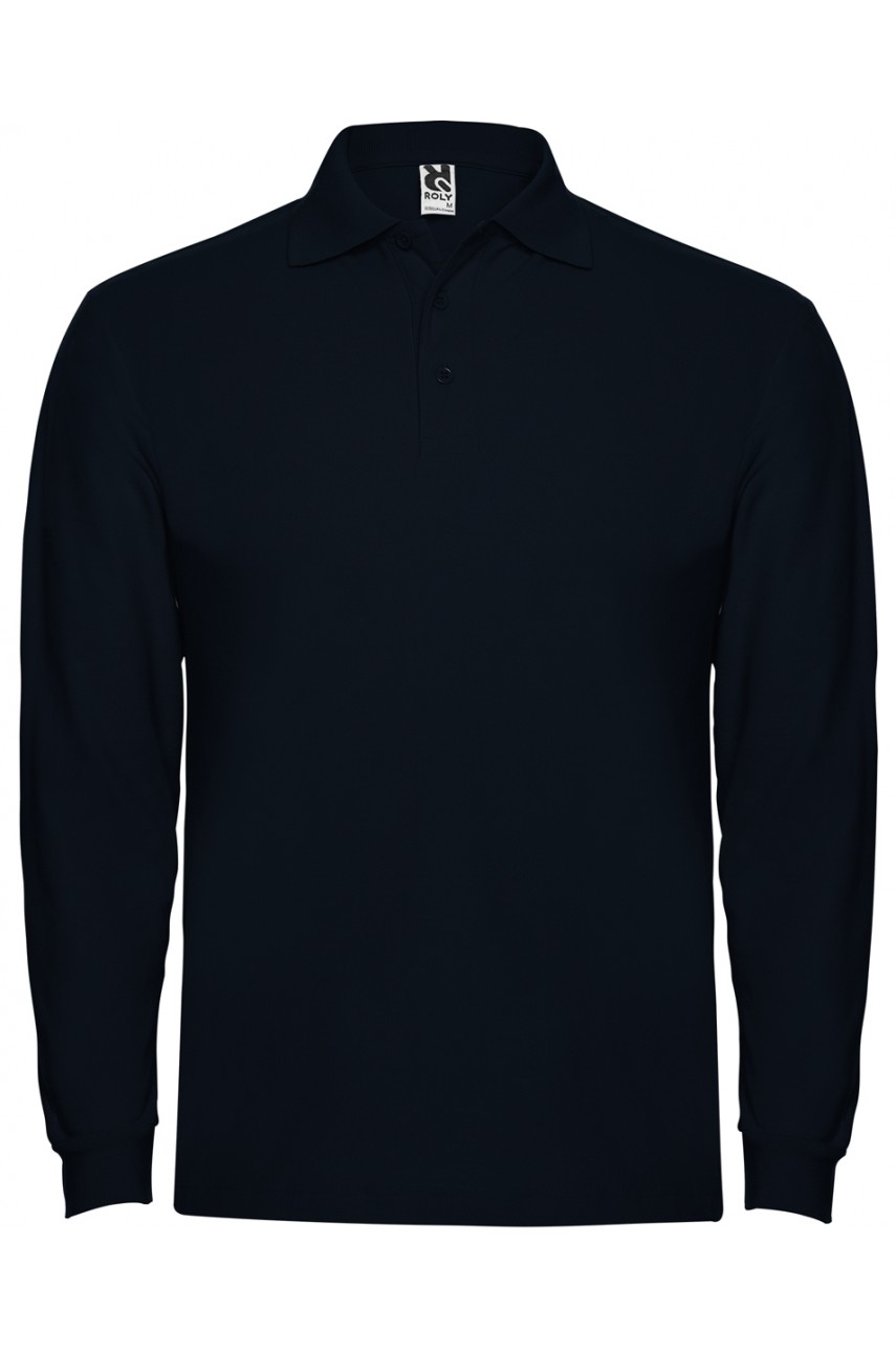 Tricou polo cu maneca lunga barbati, bumbac, Roly Estrella, Bleumarin