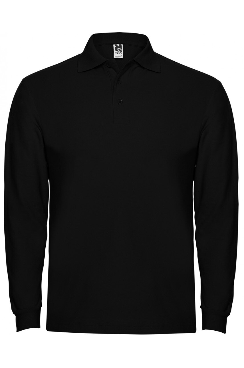 Tricou polo cu maneca lunga barbati, bumbac, Roly Estrella, Negru
