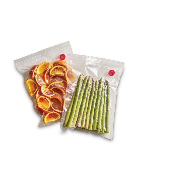 Set de 10 pungi pentru vidat universale Solis, 20 x 23 cm, reutilizabile, cu fermoar, rezistente la rupere si congelare (pana la -20°C), rezistente la cuptorul cu microunde, fara BPA