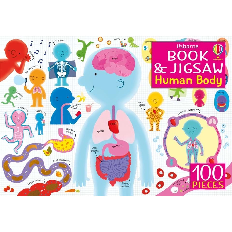 Carte si puzzle 100 piese despre corpul uman, The Human Body, Usborne, 5+