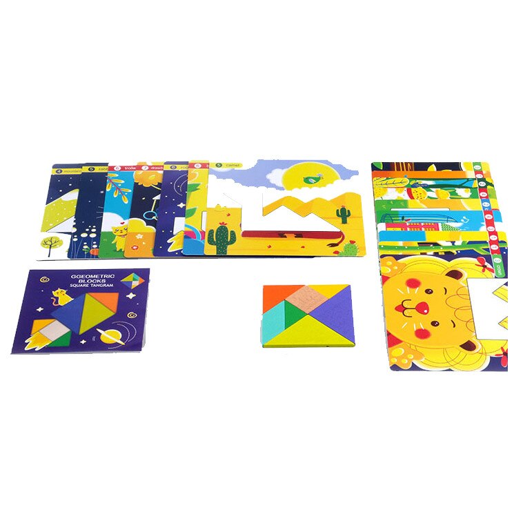 Joc Tangram cu 7 piese Geometric Blocks Green Square - Krista®