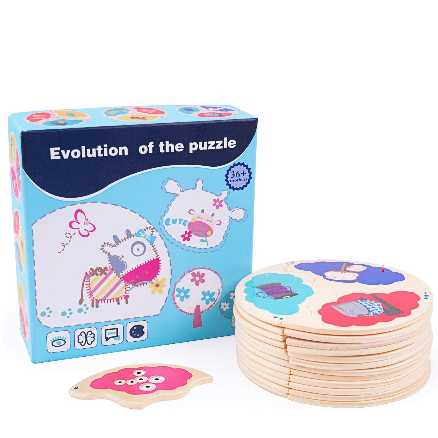 Set 12 puzzle Ciclul Evolutiei, din lemn - Krista®