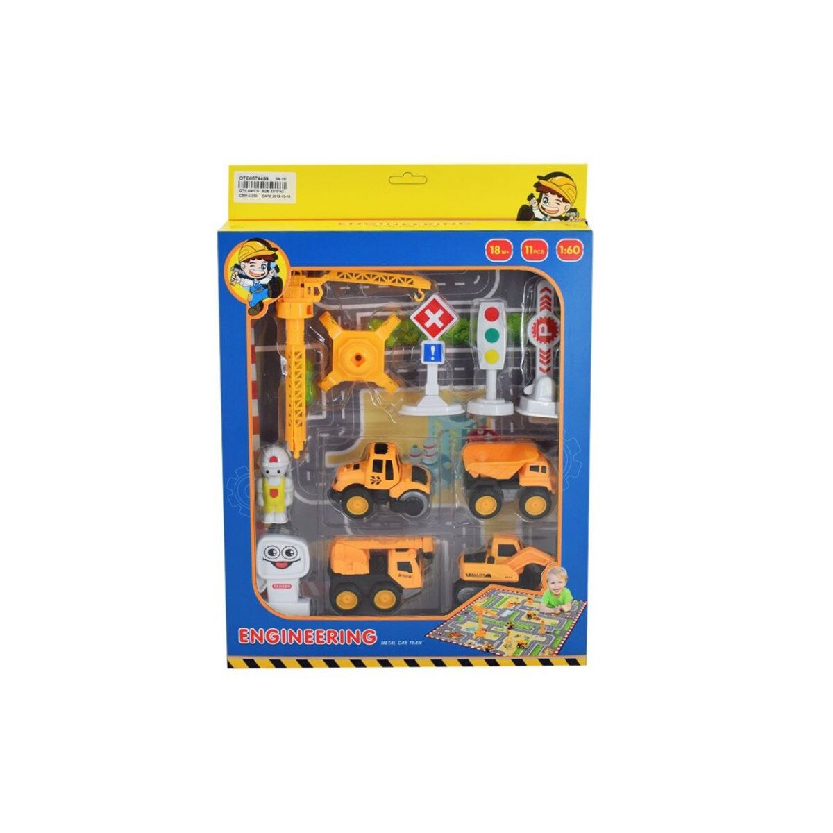 Set de joaca cu camioane metalice Minyore semne rutiere si covoras