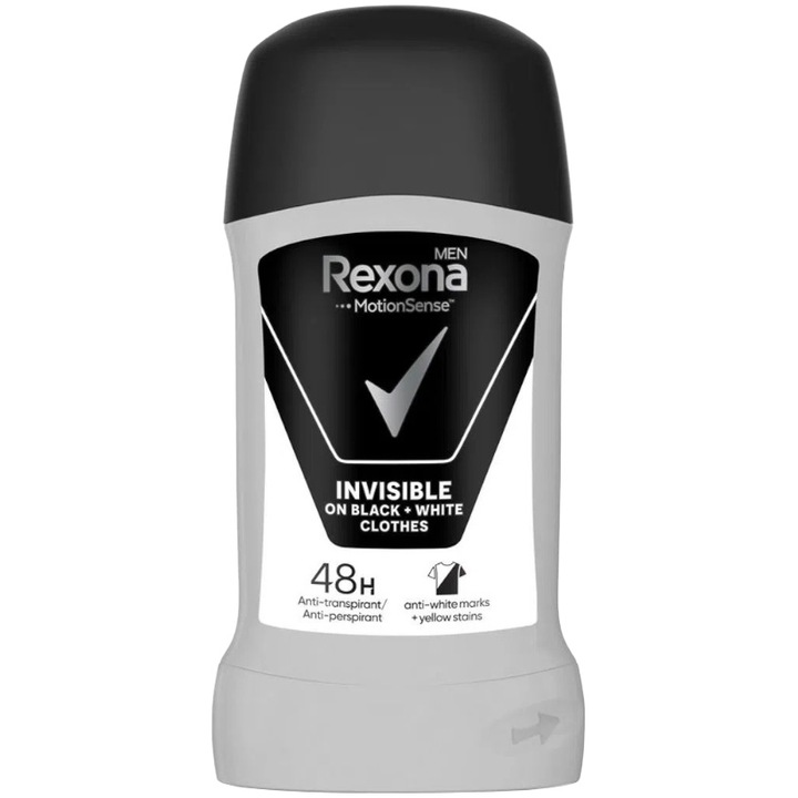 Deodorant antiperspirant stick Rexona Invisible Black&White, Barbati, 50 ml
