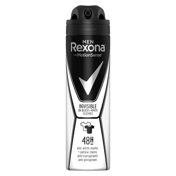 Deodorant antiperspirant spray Rexona Invisible Black&White, Barbati, 150 ml Deodorant antiperspirant spray Rexona Invisible Black&White, Barbati, 150 ml