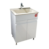 mobilier baie mdf vopsit fronturi si laterale cu 2 usi frezate polita si lavoar compozit 60 cm bej cu gri imagen 22_0_
0