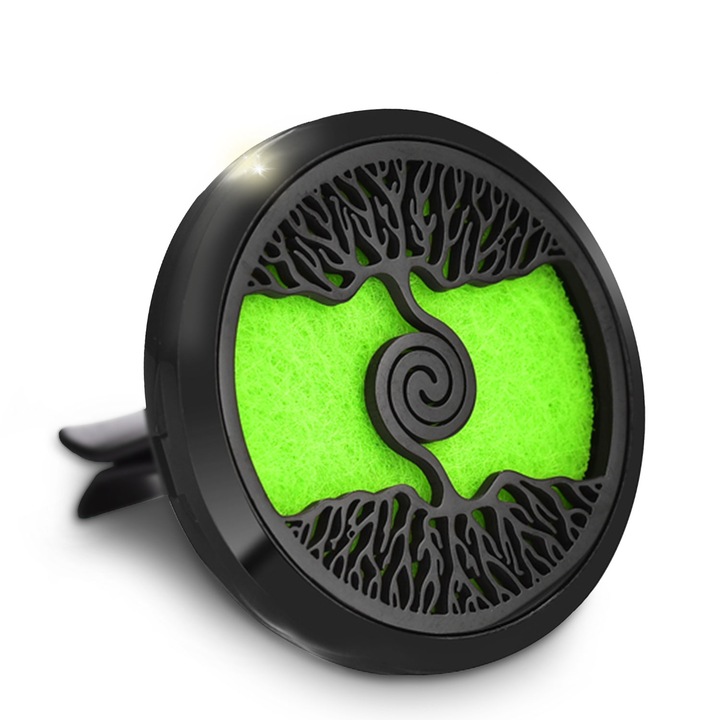 Difuzor auto aromaterapie, zioda smart essentials®, pentru uleiuri esentiale, parfum, odorizant, Golden Spiral, negru