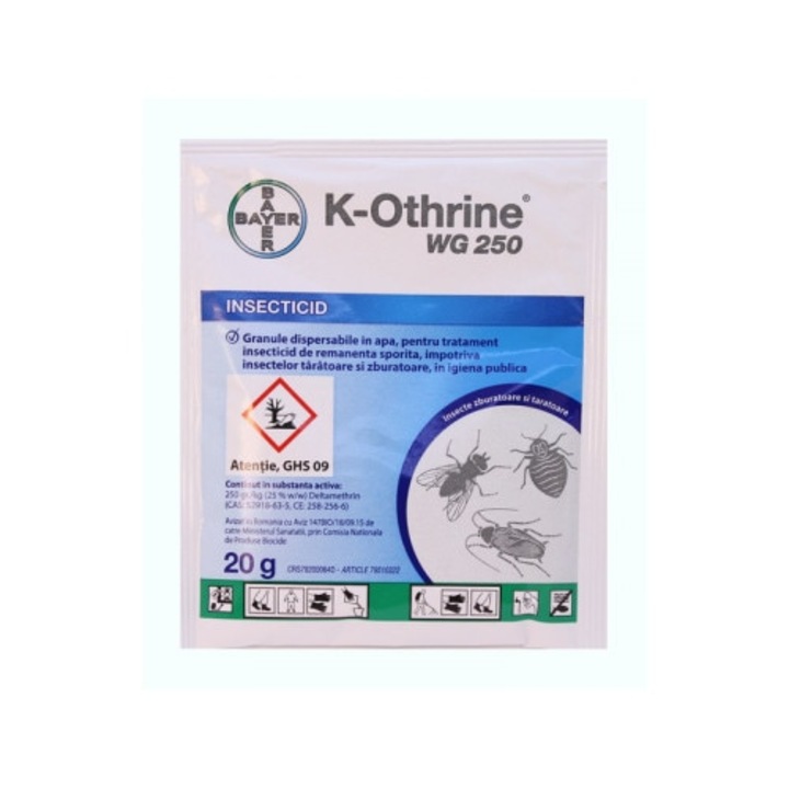 Insecticid profesional Bayer K-Othrine WG 250 anti gandaci, purici, capuse, plosnite muste, 20 g