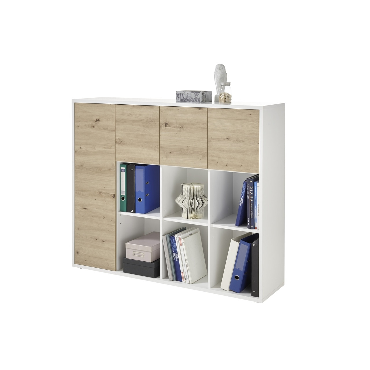 Comoda/Dulap depozitare Bega, Loona, 142x118x38 cm, Natur/alb