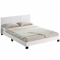 Pat matrimonial cu somiera lamelara 160x200 piele ecologica alba Bavy Express Invest SRL