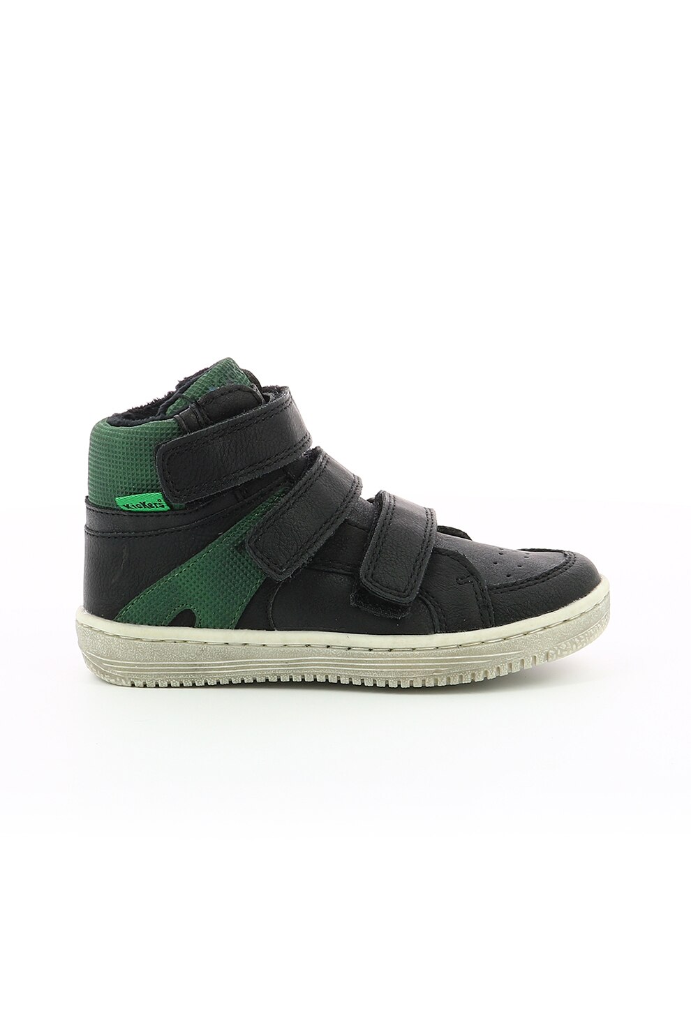 Kickers kids, Pantofi sport inalti de piele ecologica cu velcro, Negru/Verde, 28 EU