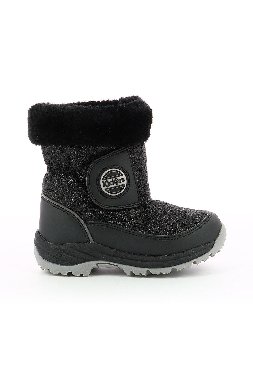 Kickers kids, Cizme cu aspect stralucitor si detaliu de piele ecologica