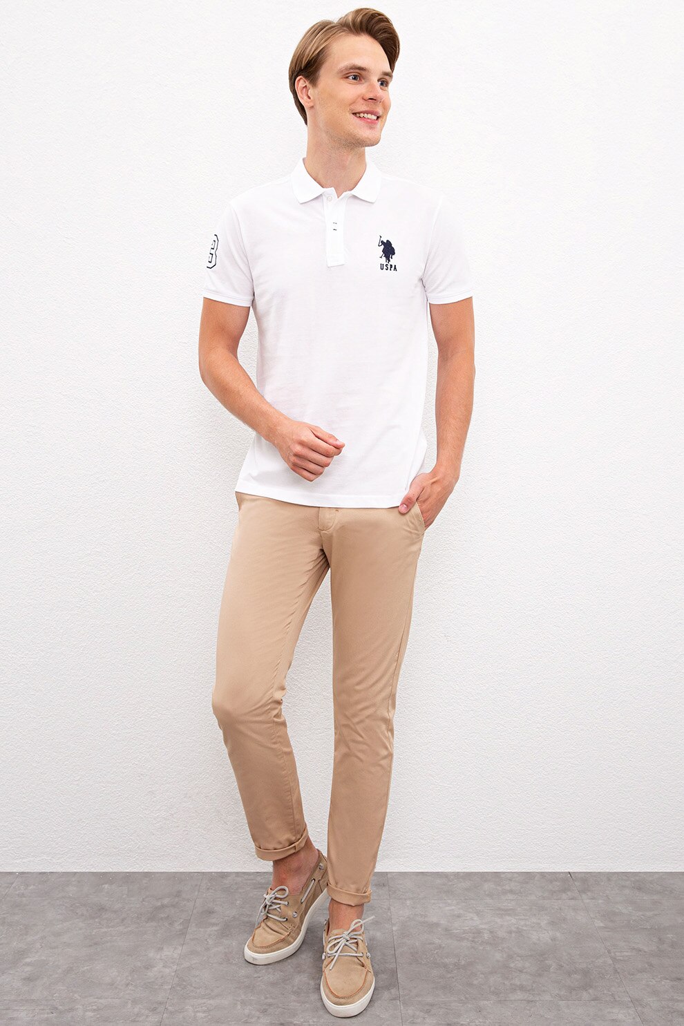 U.S. Polo Assn., Pantaloni chino slim fit, Bej