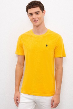U.S. Polo Assn., Tricou regular fit cu decolteu la baza gatului, Galben U.S. Polo Assn., Tricou regular fit cu decolteu la baza gatului, Galben