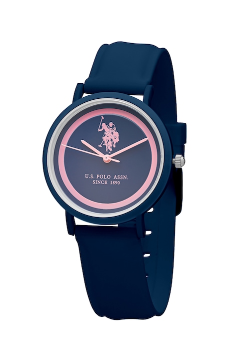 U.S. Polo Assn., Часовник със силиконова каишка, Тъмносин, розов