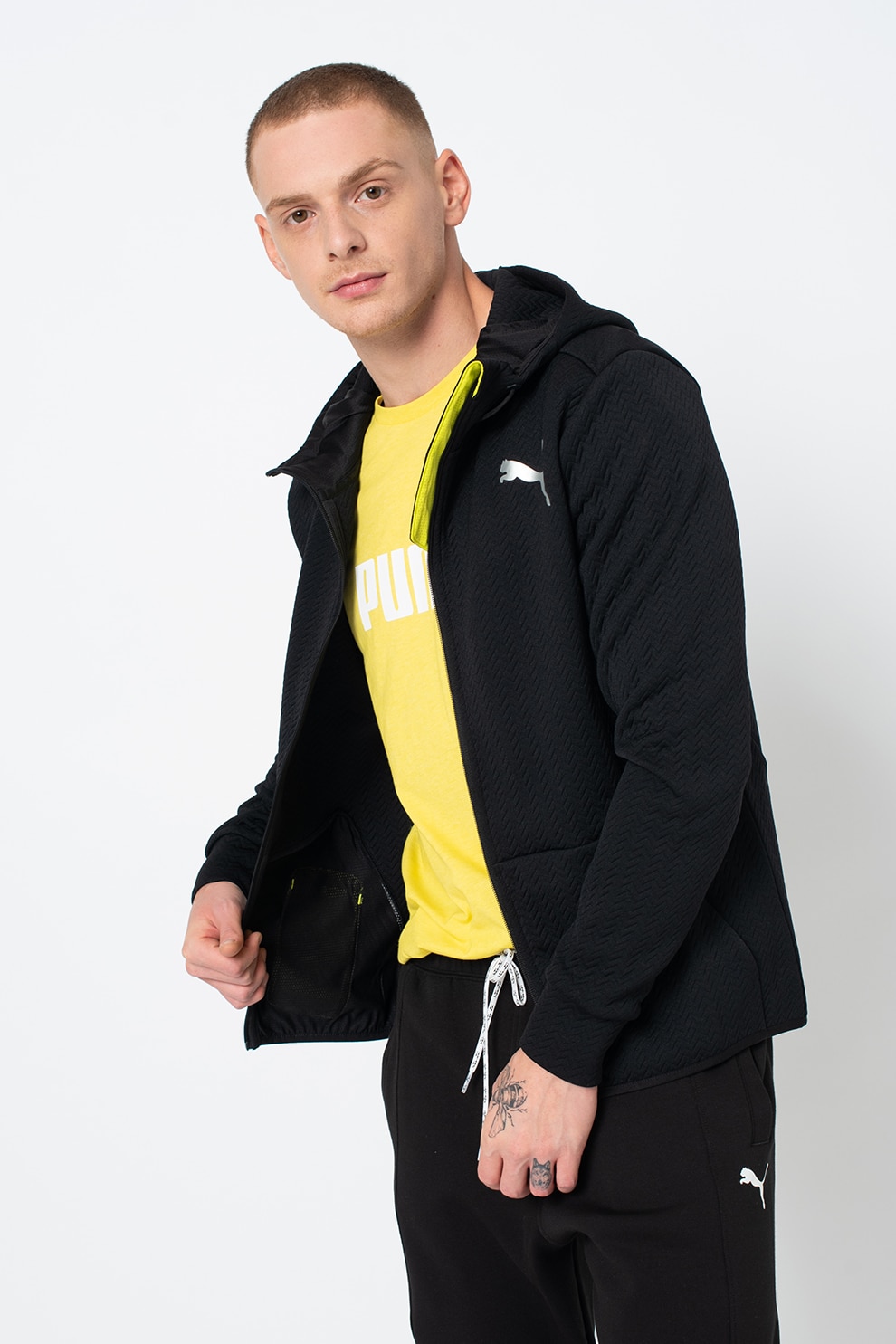 Puma, Hanorac cu imprimeu logo si snur, Negru