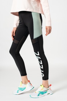 Puma, Colanti crop cu garnituri de plasa, Negru/Verde Puma, Colanti crop cu garnituri de plasa, Negru/Verde