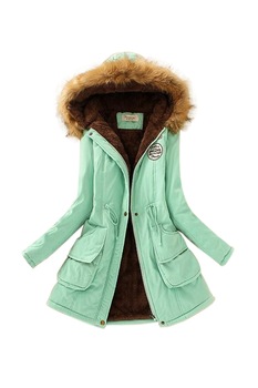 Jacheta dama cu garnitura de blana sintetica si gluga, Amy, Vernil Jacheta dama cu garnitura de blana sintetica si gluga, Amy, Vernil