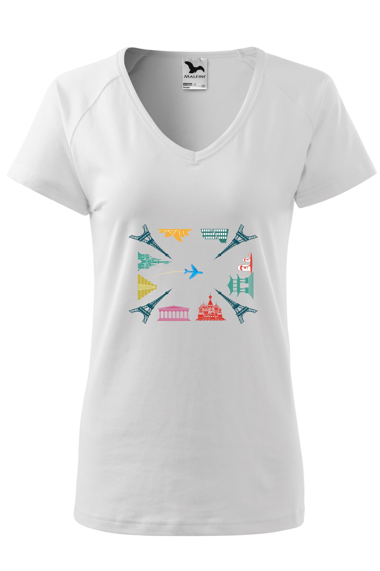 Tricou dama, Malfini, Square World, Alb