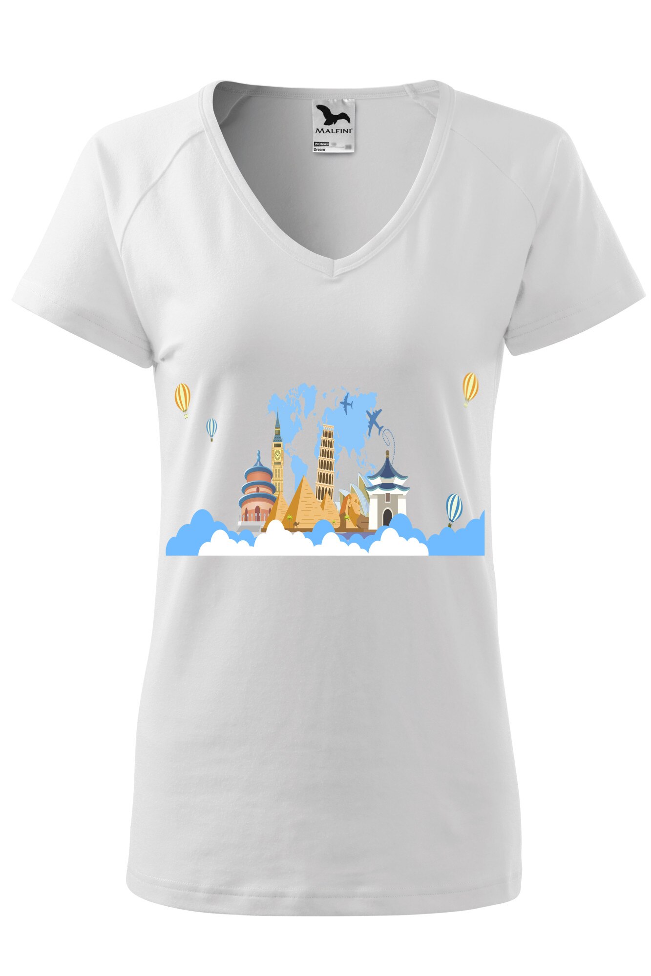 Tricou dama, Malfini, See the World, Alb