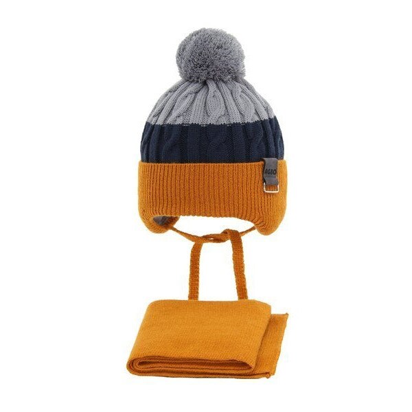 Set doua piese galbene, caciula-fular, bebe 40-42 cm