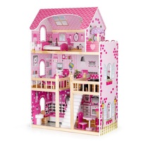Casuta de Papusi Mare din Lemn, EcoToys, Resedinta MARYLAND, 90 x 59 x 30 cm, cu Leduri