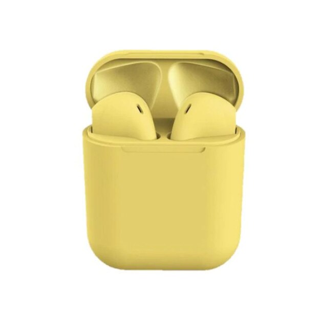 Casti Wireless Bluetooth I12 Macaron Stereo Cu Functie Apelare, Control Muzica, Cutie Incarcare Inclusa, Android/ IOS ,Radio-FM, Aux, SD Card, galben