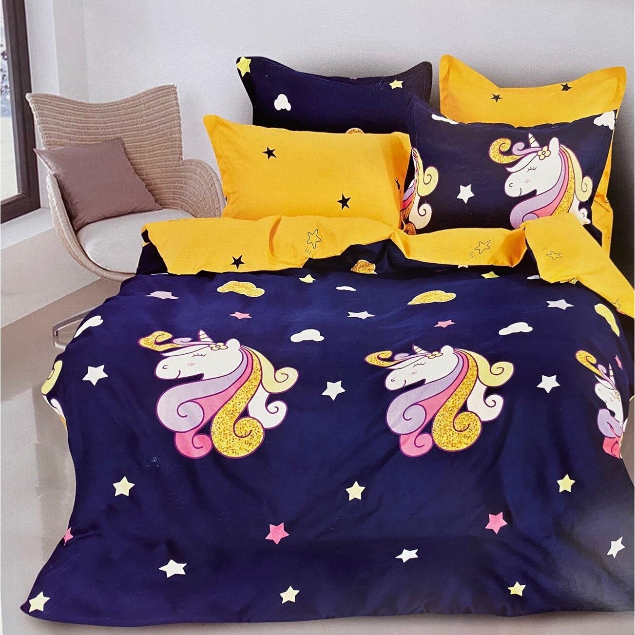 Lenjerie de pat cu doua fete bumbac de lux 2 persoane, 6 piese, color Katia471