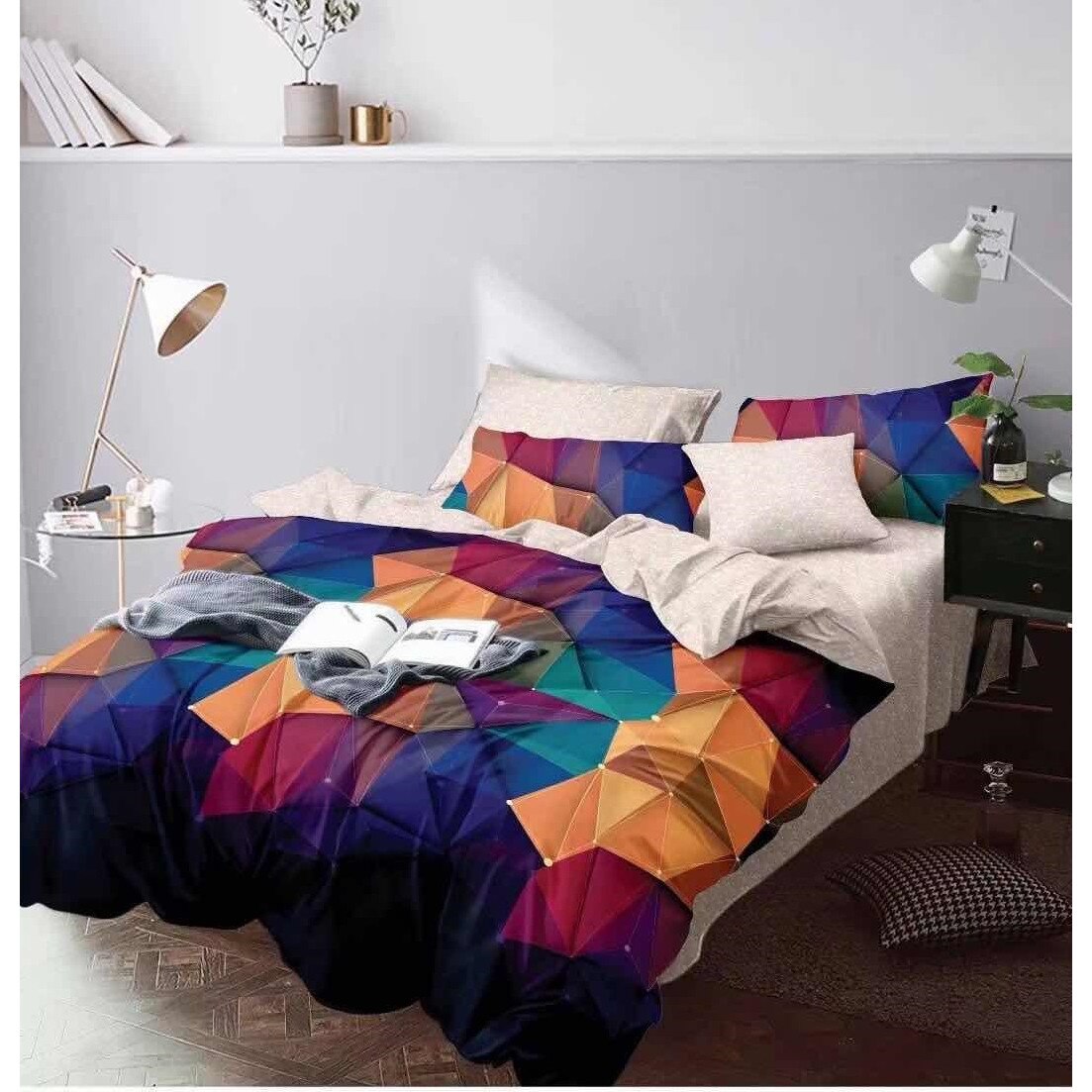 Lenjerie de pat dubla din bumbac gros finet 2 persoane, 6 piese color JK5