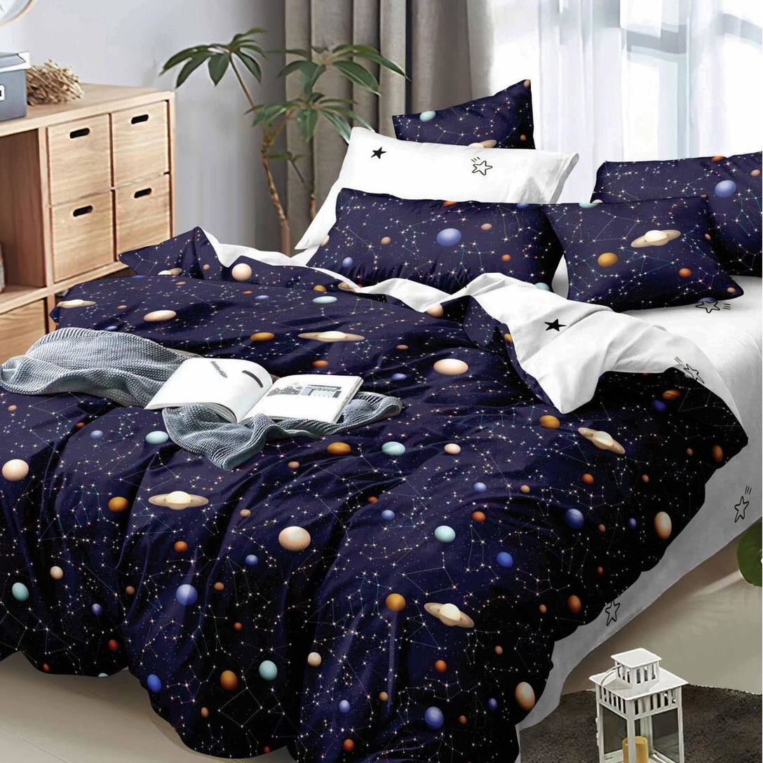 Lenjerie de pat dubla din bumbac gros finet 2 persoane, 6 piese color JK16