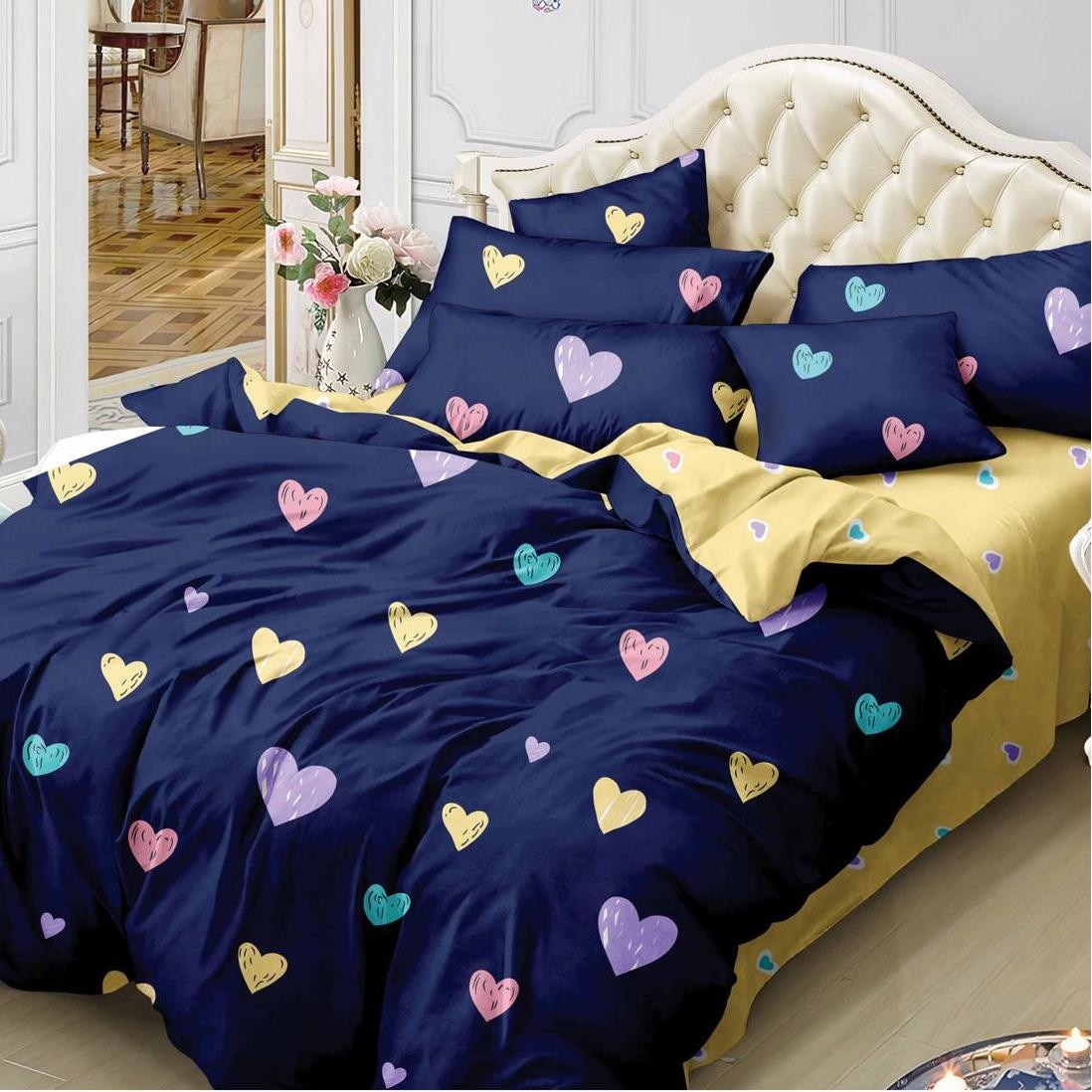 Lenjerie de pat dubla din bumbac gros finet 2 persoane, 6 piese color JK27