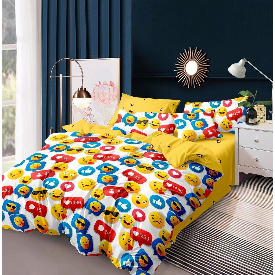 Lenjerie de pat dubla din bumbac gros finet 2 persoane, 6 piese color JK33